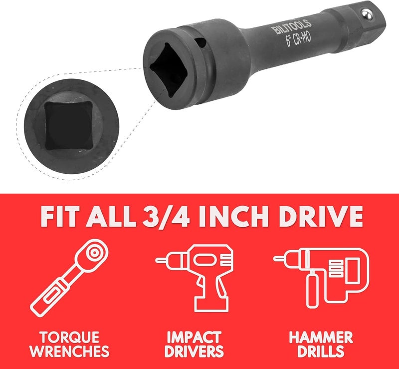 BILITOOLS 3/4" Drive Impact Extension Set 4", 6", 10" CR-MO Steel Socket Ratchet Wrench Extension Bar Set - Image 4